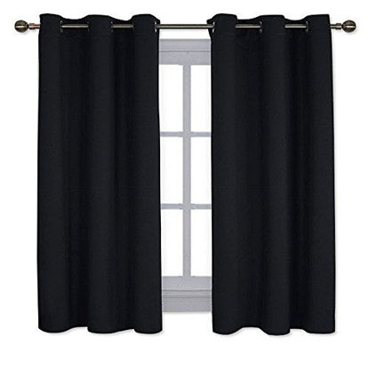 Picture of NICETOWN Pitch Black Solid Thermal Insulated Grommet Blackout Curtains/Drapes for Bedroom Window (2 Panels, 42 inches Wide by 63 inches Long, Black)