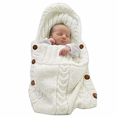 Picture of XMWEALTHY Newborn Baby Wrap Swaddle Blanket Knit Sleeping Bag Receiving Blankets Stroller Wrap for Baby(Beige) (0-6 Month)