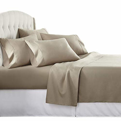 Picture of 6 Piece Hotel Luxury Soft 1800 Series Premium Bed Sheets Set, Deep Pockets, Hypoallergenic, Wrinkle & Fade Resistant Bedding Set(Queen, Taupe)