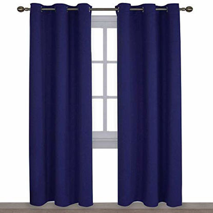 Picture of NICETOWN Window Treatment Energy Saving Thermal Insulated Solid Grommet Blackout Curtains/Drapes for Living Room (Navy Blue, 1 Pair, 42 by 84-Inch)