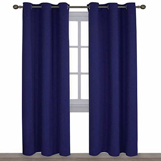 Picture of NICETOWN Window Treatment Energy Saving Thermal Insulated Solid Grommet Blackout Curtains/Drapes for Living Room (Navy Blue, 1 Pair, 42 by 84-Inch)