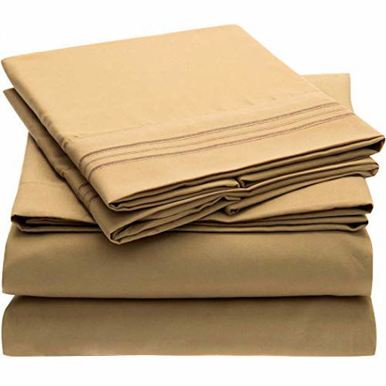 Picture of Mellanni Bed Sheet Set - Brushed Microfiber 1800 Bedding - Wrinkle, Fade, Stain Resistant - 4 Piece (Queen, Gold)
