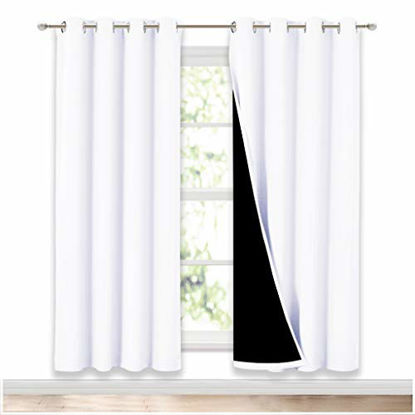 Picture of NICETOWN 100% Blackout Window Curtain Panels, Full Light Blocking Drapes with Black Liner for Nursery, 72-inch Drop Thermal Insulated Draperies (White, 2 Pieces, 52-inch Wide Per Panel)