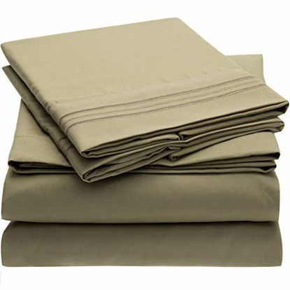 Picture of Mellanni Bed Sheet Set - Brushed Microfiber 1800 Bedding - Wrinkle, Fade, Stain Resistant - 3 Piece (Twin, Olive Green)
