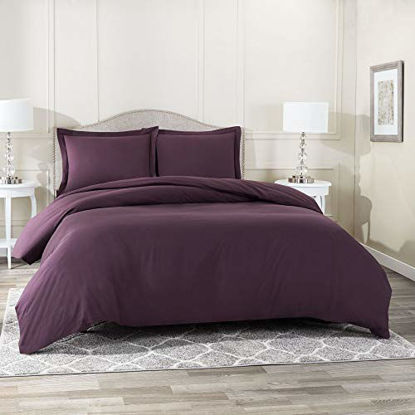 Picture of Nestl Duvet Cover 3 Piece Set - Ultra Soft Double Brushed Microfiber Hotel Collection - Comforter Cover with Button Closure and 2 Pillow Shams, Eggplant - California King 98"x104"