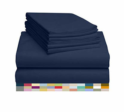 Picture of LuxClub 6 PC Sheet Set Bamboo Sheets Deep Pockets 18" Eco Friendly Wrinkle Free Sheets Hypoallergenic Anti-Bacteria Machine Washable Hotel Bedding Silky Soft - Navy California King