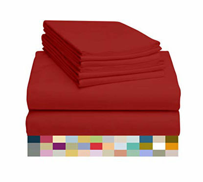 Picture of LuxClub 6 PC Sheet Set Bamboo Sheets Deep Pockets 18" Eco Friendly Wrinkle Free Sheets Hypoallergenic Anti-Bacteria Machine Washable Hotel Bedding Silky Soft - Red Full
