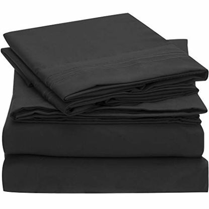 Picture of Mellanni Bed Sheet Set - Brushed Microfiber 1800 Bedding - Wrinkle, Fade, Stain Resistant - 5 Piece (Split King, Black)