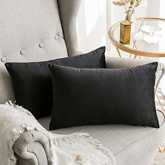 Picture of MIULEE Pack of 2, Velvet Soft Solid Decorative Square Throw Pillow Covers Set Cushion Case for Sofa Bedroom Car 12 x 20 Inch 30 x 50 cm