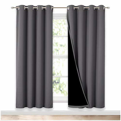 Picture of NICETOWN Grey Full Shade Curtain Panels, Pair of Energy Smart & Noise Blocking Out Blackout Drapes for Dining Room Window, Thermal Insulated Guest Room Lined Window Dressing(Gray, 52 x 72 inch)