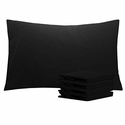 Picture of NTBAY Queen Pillowcases Set of 4, 100% Brushed Microfiber, Soft and Cozy, Wrinkle, Fade, Stain Resistant with Envelope Closure, 20"x 30", Black