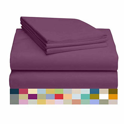 Picture of LuxClub 4 PC Sheet Set Bamboo Sheets Deep Pockets 18" Eco Friendly Wrinkle Free Sheets Machine Washable Hotel Bedding Silky Soft - Eggplant Twin