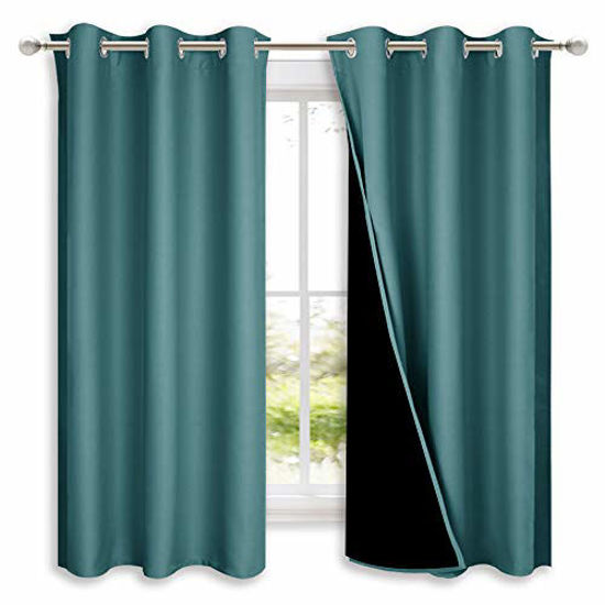 Picture of NICETOWN 100% Blackout Curtain Panels, Thermal Insulated Black Liner Curtains for Nursery Room, Noise Reducing and Heat Blocking Drapes for Windows (Set of 2, Sea Teal, 42-inch Wide by 63-inch Long)