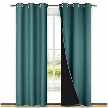 Picture of NICETOWN Complete 100% Blackout Curtain Set, Thermal Insulated & Energy Efficiency Window Draperies for Guest Room, Full Shading Panels for Shift Worker and Light Sleepers, Sea Teal, 42W x 84L, 2 PCs