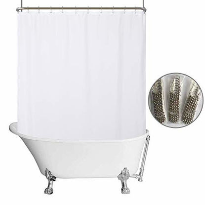 Picture of N&Y HOME Waterproof Fabric Clawfoot Tub Shower Curtain 180 x 70 inch All Wrap Around, 36 Hooks Included, Breathable Fabric, Machine Washable, White, 180x70