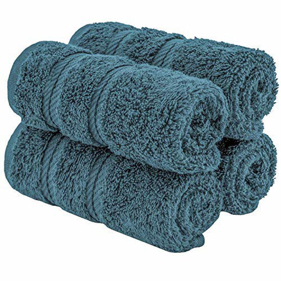 American Soft Linen Washcloth Set 100% Turkish Cotton 4 Piece Face Hand Towels for Bathroom and Kitchen - Navy Blue