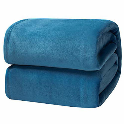 Picture of Bedsure Flannel Fleece Blanket King Size (108"x90"), Mediterranian Blue - Lightweight Blanket for Sofa, Couch, Bed, Camping, Travel - Super Soft Cozy Microfiber Blanket