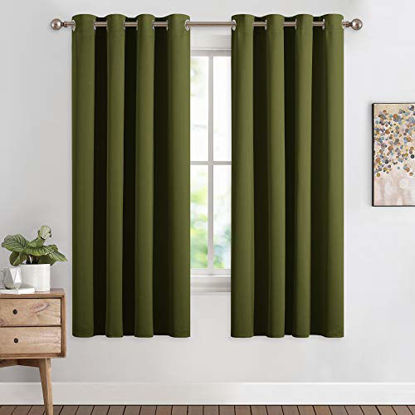Picture of NICETOWN Bedroom Curtain Panels Blackout Draperies, Thermal Insulated Solid Grommet Blackout Curtains/Drapes on Christmas & Thanksgiving (One Pair, 55 by 68-inch, Olive Green)