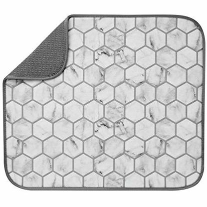 Picture of S&T INC. Absorbent, Reversible Microfiber Dish Drying Mat for Kitchen, 16 Inch x 18 Inch, Marble Tile