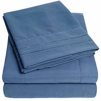 Picture of 1500 Supreme Collection Extra Deep Pocket Sheets Set - Luxury Soft Bed Sheets, Wrinkle Free, Hypoallergenic Bedding, Over 40 Colors, 21 inch Extra Deep Pocket, King, Denim