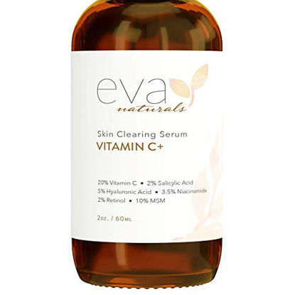 Picture of Eva Naturals Vitamin C Serum Plus 2% Retinol, 3.5% Niacinamide, 5% Hyaluronic Acid, 2% Salicylic Acid, 10% MSM, 20% Vitamin C - Skin Clearing Serum - Anti-Aging Skin Repair, Face Serum (2 oz)
