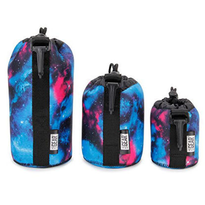 Picture of USA GEAR FlexARMOR Protective Neoprene Lens Case Pouch Set 3-Pack (Galaxy) - Small, Medium and Large Cases Hold Lenses up to 70-300mm with Drawstring Opening, Attached Clip, Reinforced Belt Loop