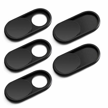Picture of CloudValley Webcam Cover Slide, [5 Pack] 0.6mm-Thin Metal Web Camera Cover Sticker for MacBook Pro, MacBook Air, Laptop, iMac, PC, Surfcase, iPhone 8/7/6 Plus, Privacy Cover, Black-5 pcs