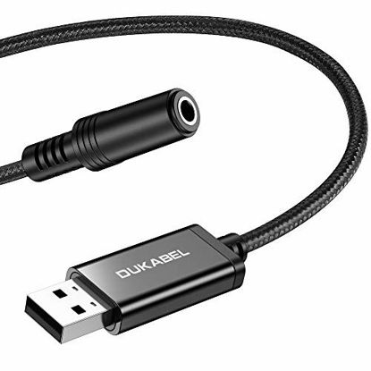 Picture of Long USB to 3.5mm Jack Audio Adapter, DuKabel ProSeries TRRS 4-Pole Mic-Supported USB to Headphone AUX Adapter Built-in Chip External Stereo Sound Card for PS4 PC [Metal Housing & Durable Braided]