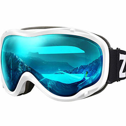 Picture of ZIONOR Lagopus Ski Snowboard Goggles UV Protection Anti fog Snow Goggles for Men Women Youth VLT 68% White Frame Clear Blue Lens