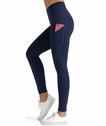 Picture of Dragon Fit High Waist Yoga Leggings with 3 Pockets(2 Side and 1 Inner),Tummy Control Workout Running 4 Way Stretch Yoga Pants (Small, Navy)