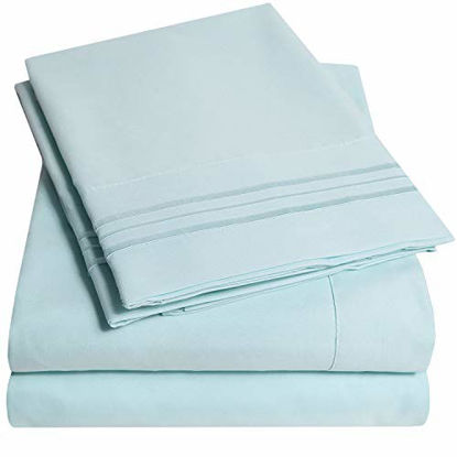 Picture of 1500 Supreme Collection Bed Sheet Set - Extra Soft, Elastic Corner Straps, Deep Pockets, Wrinkle & Fade Resistant Hypoallergenic Sheets Set, Luxury Hotel Bedding, Queen, Light Blue