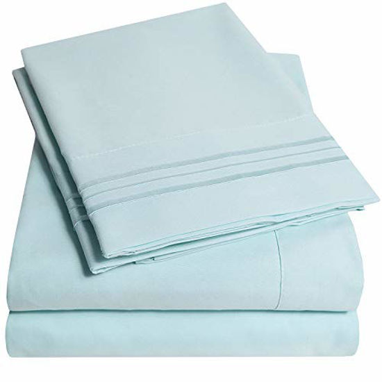 Picture of 1500 Supreme Collection Bed Sheet Set - Extra Soft, Elastic Corner Straps, Deep Pockets, Wrinkle & Fade Resistant Hypoallergenic Sheets Set, Luxury Hotel Bedding, Queen, Light Blue