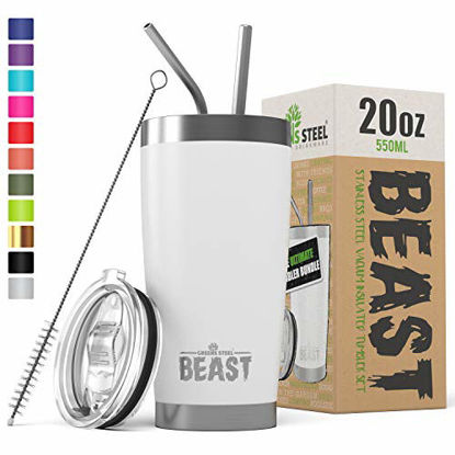 Picture of Beast 20oz Insulated Reusable Tumbler - BPA Free Stainless Steel Coffee Cup with Lid, 2 Straws, Brush & Gift Box (
