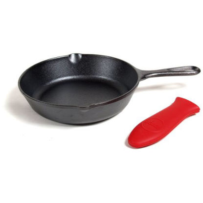 Picture of Lodge Logic 8 Inch Skillet with Red Silicone Handle Holder