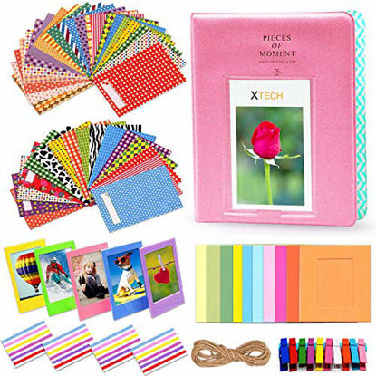 Picture of Xtech Accessories Kit for Fujifim Instax Mini 9 8 8+ 7 Instant Camera Includes Pink Photo Album for Mini Photos,120 Assorted Colorful Sticker Frames, Hanging Frames with Clips and String + More