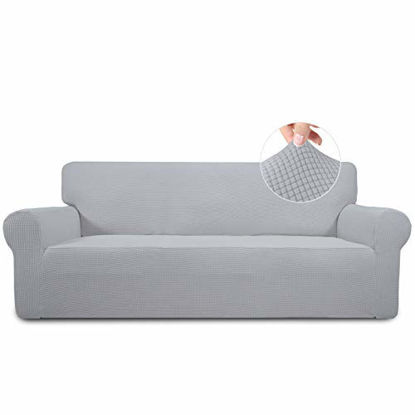 Picture of Easy-Going Stretch Sofa Slipcover 1-Piece Sofa Cover Furniture Protector Couch Soft with Elastic Bottom for Kids,Polyester Spandex Jacquard Fabric Small Checks(Sofa,Silver Gray)