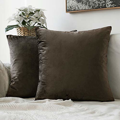 Picture of MIULEE Pack of 2 Decorative Velvet Pillow Covers Soft Square Throw Pillow Covers Solid Cushion Covers Pillow Cases for Sofa Bedroom Car 18 x 18 Inch 45 x 45 cm Dark Coffee