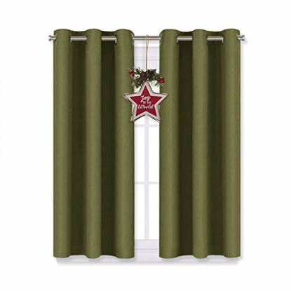 Picture of NICETOWN Bedroom Curtain Panels Blackout Draperies, Thermal Insulated Solid Grommet Blackout Curtains/Drapes for Window Decoration on Christmas & Thanksgiving (1 Pair, 29 by 45 inches, Olive Green)