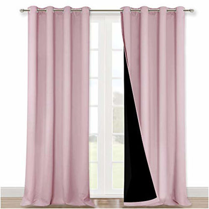 Picture of NICETOWN 100% Blackout Tall Curtains, Durable and Soft Black Lined Blackout Drapes for Living Room, Energy Saving Long Panels for Patio Sliding Glass Door, Lavender Pink, 52 inches x 108 inches, 2 PCs