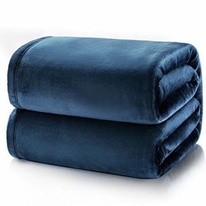 Picture of Bedsure Flannel Fleece Blanket King Size (108"x90"), Dark Blue - Lightweight Blanket for Sofa, Couch, Bed, Camping, Travel - Super Soft Cozy Microfiber Blanket