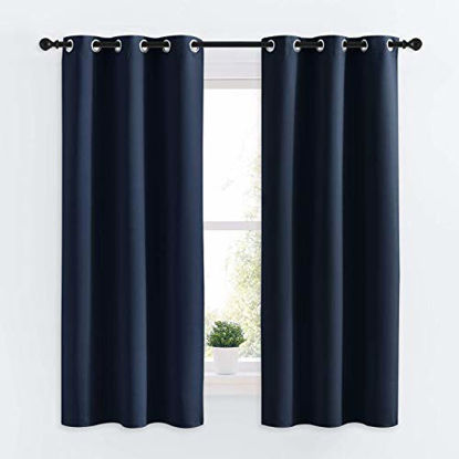 Picture of NICETOWN Blackout Draperies Curtains, All Season Thermal Insulated Solid Grommet Top Blackout Curtains/Drapes for Kid's Room (Navy, 1 Pair, 34 x 63 Inch)