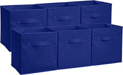 Picture of Amazon Basics Collapsible Fabric Storage Cubes Organizer with Handles, Navy - Pack of 6