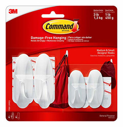 Picture of Command Designer Hooks, White, 2-Small, 2-Medium (17081-2VPES), Organize & Decorate Damage-Free