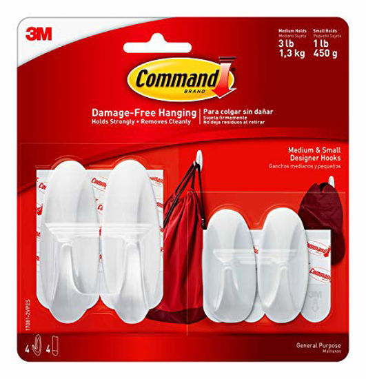 Picture of Command Designer Hooks, White, 2-Small, 2-Medium (17081-2VPES), Organize & Decorate Damage-Free