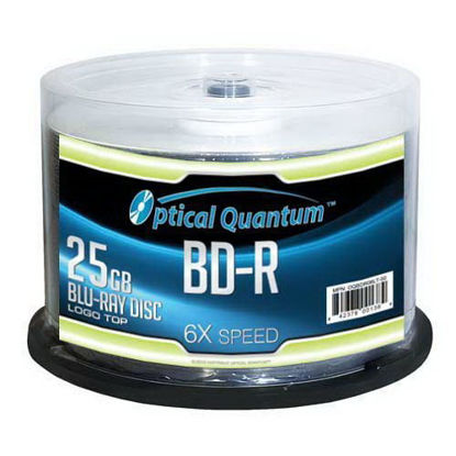 Picture of Optical Quantum OQBDR06LT-50 6X 25 GB BD-R Single Layer Blu-Ray Recordable Blank Media Logo Top, 50-Disc Spindle