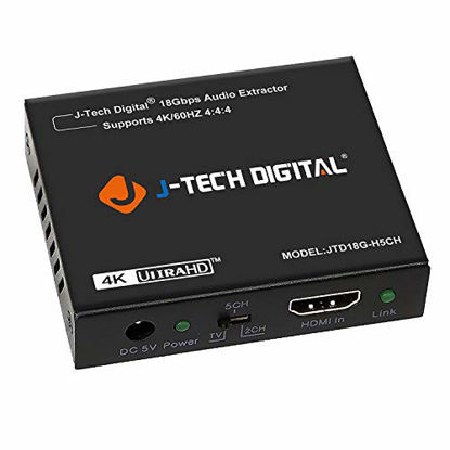 Picture of J-Tech Digital 4K 60HZ HDMI Audio Extractor Converter SPDIF + 3.5MM Output Supports HDMI 2.0, 18Gpbs Bandwidth, HDCP 2.2, Dolby Digital/DTS Passthrough CEC, HDR10 [JTD18G-H5CH]