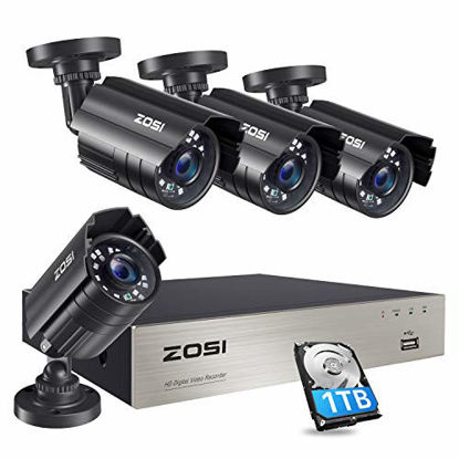 Picture of ZOSI 1080P Security Camera System with 1TB Hard Drive H.265+ 8CH 5MP Lite HD-TVI Video DVR Recorder with 4X HD 1920TVL 1080P Indoor Outdoor Weatherproof CCTV Cameras ,Motion Alert,Remote Access