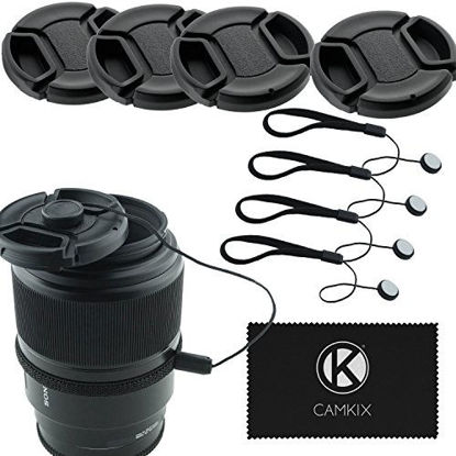 Picture of 52mm Lens Cap Bundle - 4 Snap-on Lens Caps for DSLR Cameras - 4 Lens Cap Keepers - Microfiber Cleaning Cloth Included - Compatible Nikon, Canon, Sony Cameras (52mm)