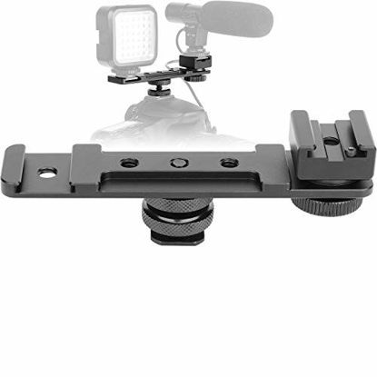 Picture of ChromLives Hot Shoe Extension Bar Mount, Cold Shoe Extension Flash Bracket, Dual Straight Mount Flash Bracket Compatible with Nikon Canon Sony Olympus DSLR Camera Camcorder DV