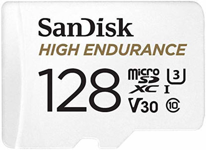 Picture of SanDisk 128GB High Endurance Video MicroSDXC Card with Adapter for Dash Cam and Home Monitoring systems - C10, U3, V30, 4K UHD, Micro SD Card - SDSQQNR-128G-GN6IA